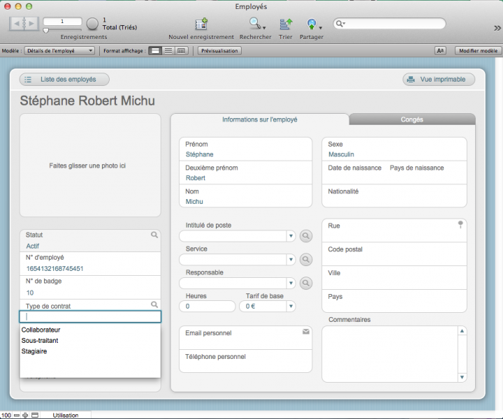 fiche employé filemaker pro